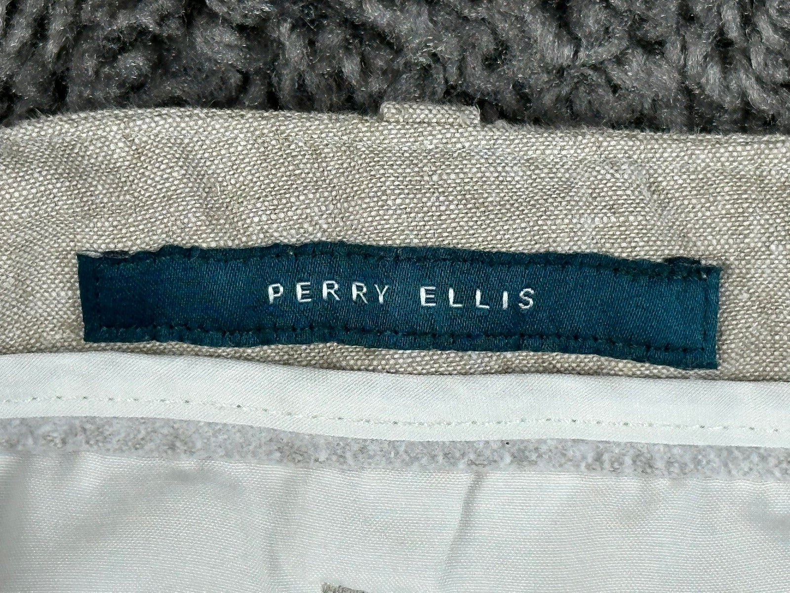 Perry Ellis Mens Linen Blend Drawstring Pants 34x32 Beige Beach Resort Chino