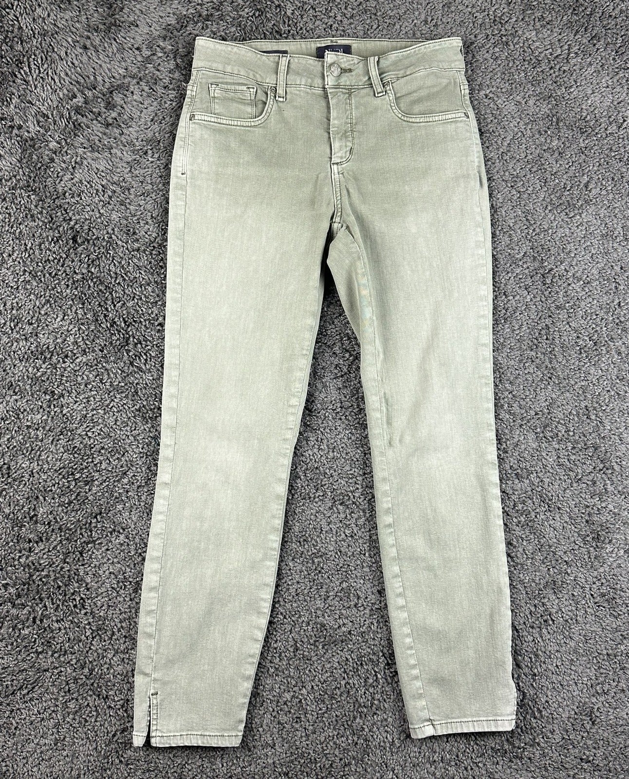 NYDJ Womens Ami Skinny Ankle Jeans Size 2 Olive Green Lift Tuck Split Hem Pants