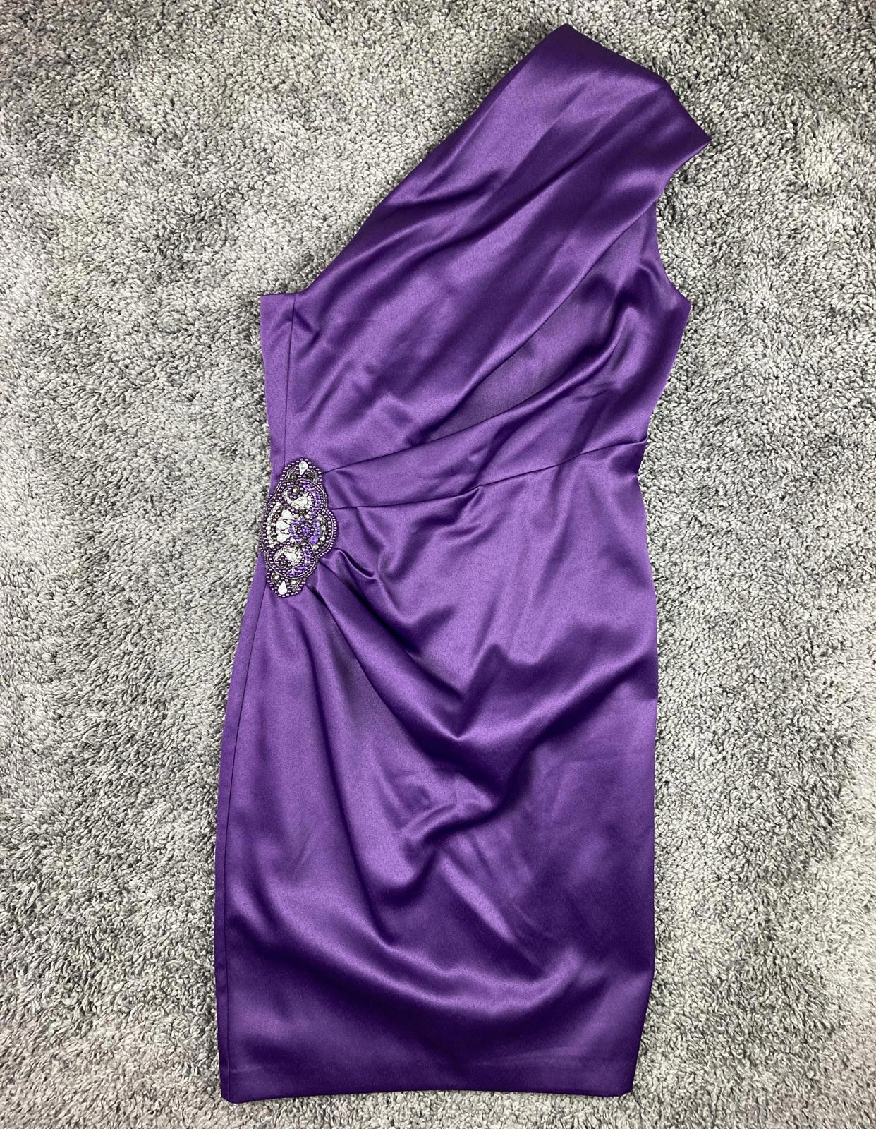 Eliza J Purple Satin One Shoulder Jeweled Brooch Cocktail Dress Lined Size 8