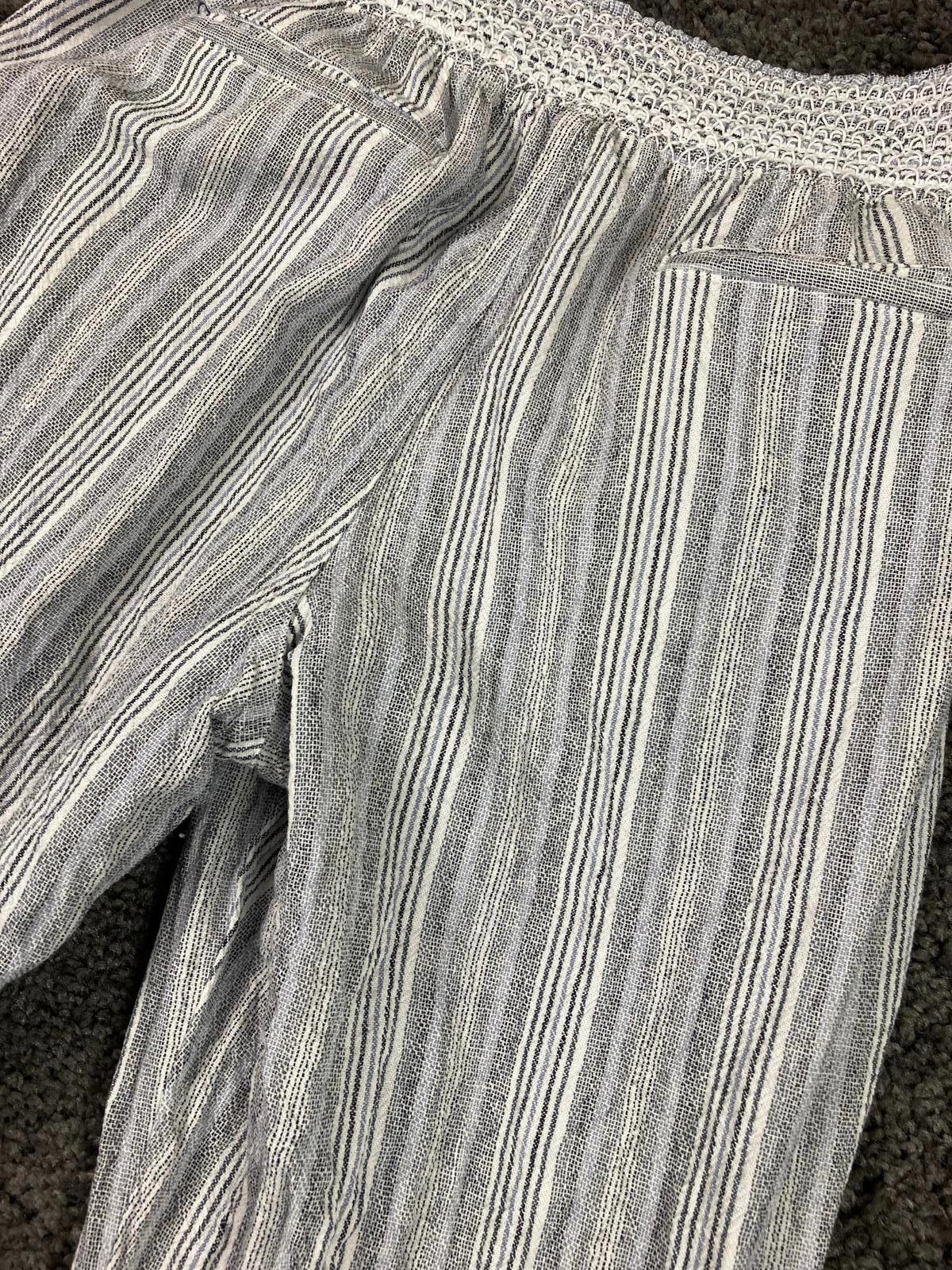 Westbound Pants Linen Blend Striped Wide Leg Women XL Smocked Waist Drawstring