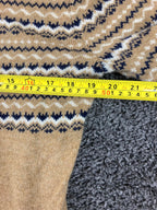 J.Crew Mens Fair Isle Lambswool Blend Sweater Large Tan Navy Cream Crewneck