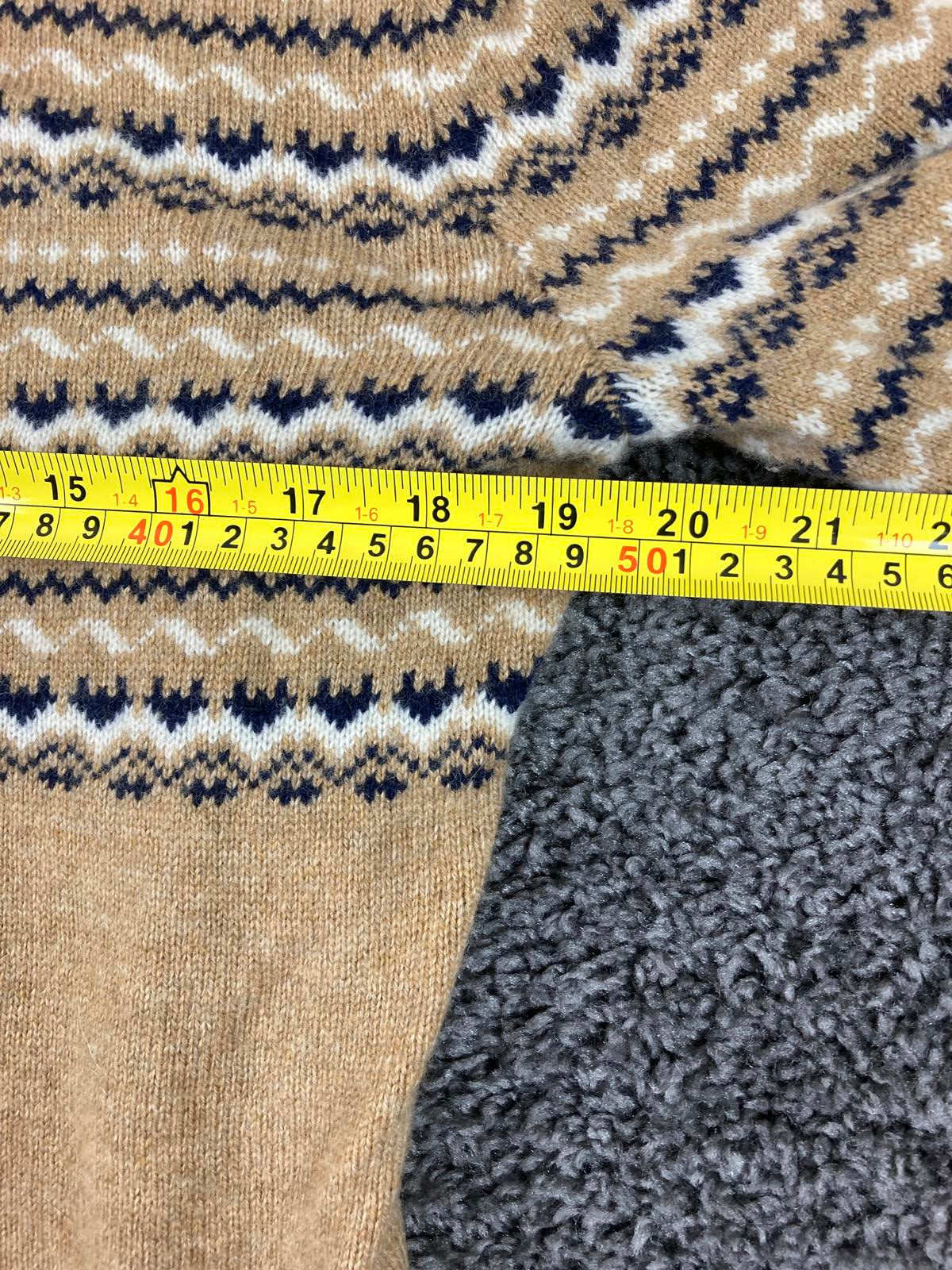 J.Crew Mens Fair Isle Lambswool Blend Sweater Large Tan Navy Cream Crewneck