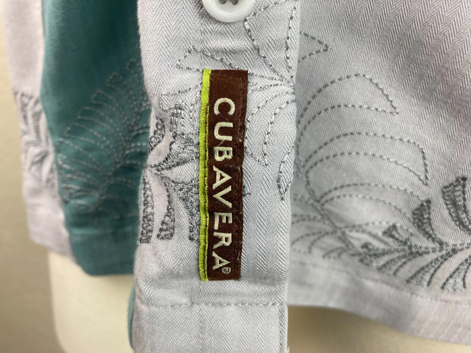 Cubavera Men's Gray wGreen with Contrast Panel & Embroidery Shirt Size XL