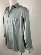 Geoffrey Beene Mens Green Sateen Dress Shirt 17.5 Neck 36 37 Sleeve Button Up