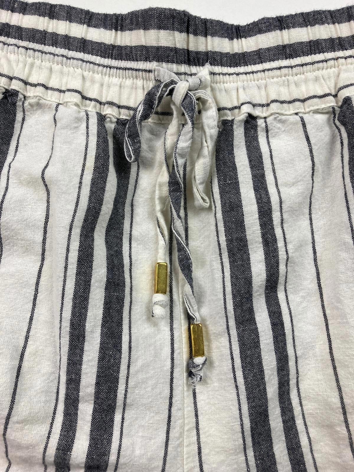 Maeve by Anthropologie Linen Cotton Blend Black & White Striped Shorts Size L