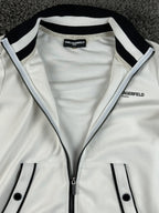 Karl Lagerfeld Paris Womens Small Track Jacket White Black Snap Sleeve Full Zip