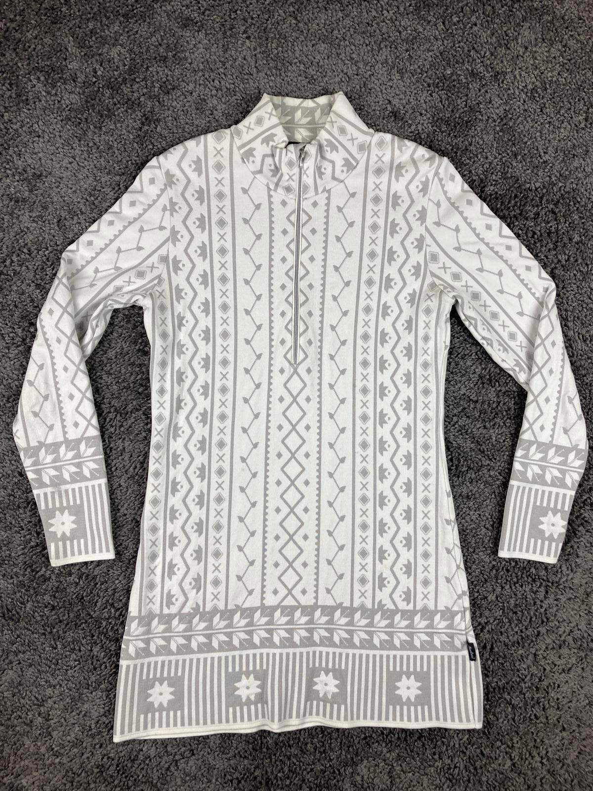 Women’s Newland Nordic Ski 1/2 Zip Sweater Gray White Pullover Medium