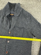 Barbour Beacon Brand Mens L Wool Blend Cardigan Sweater Jacket Herringbone Gray