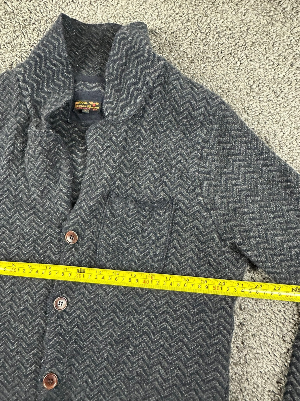 Barbour Beacon Brand Mens L Wool Blend Cardigan Sweater Jacket Herringbone Gray