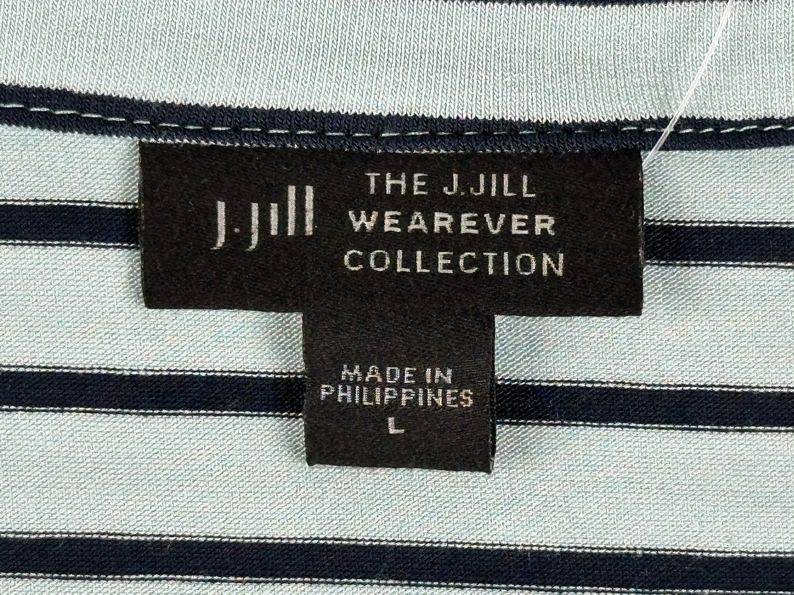 J.Jill Wearever Striped Top Womens Large Aqua Navy Button Cuff 3/4 Sleeve NWT