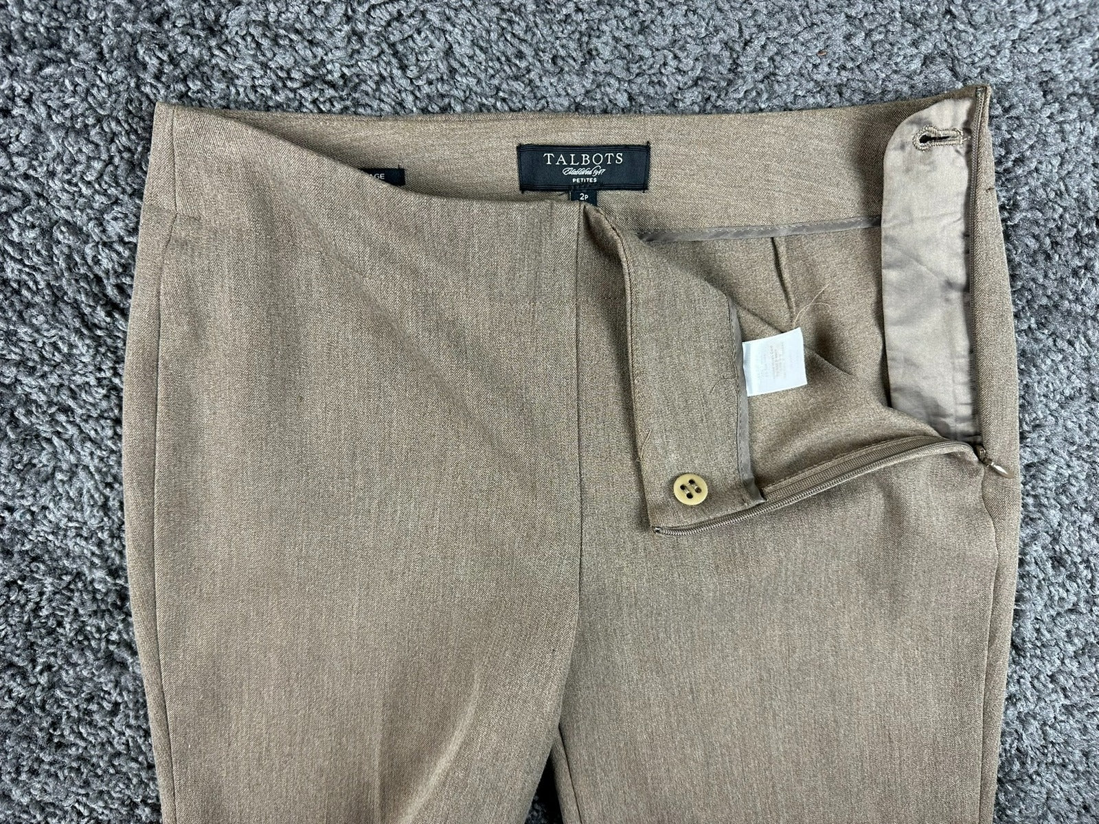 Talbots Petites Heritage Dress Pants Womens 2P Tan Beige Side Zip Straight Leg