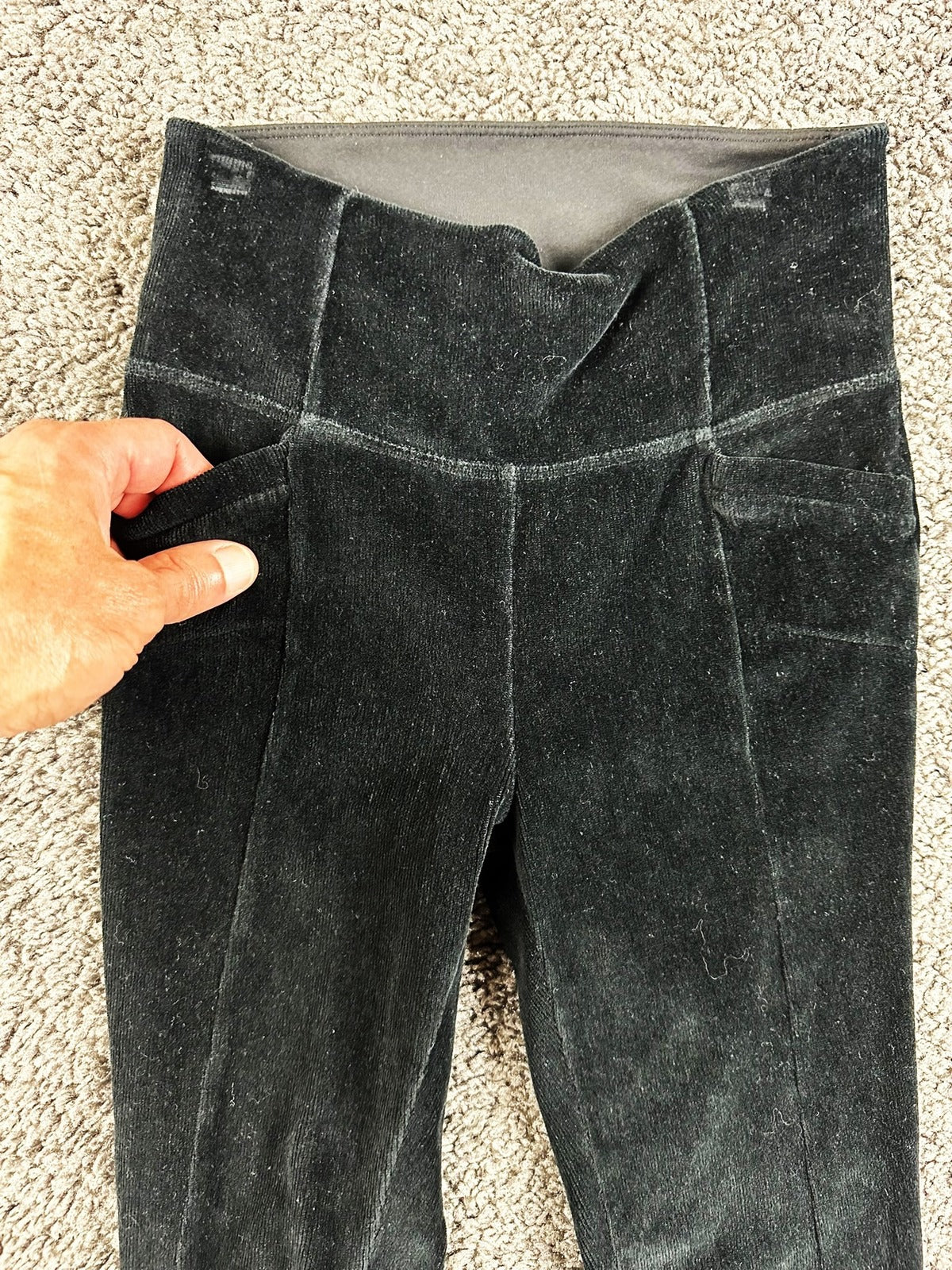 Athleta Black Corduroy Metro High Waisted Leggings Pants Pockets XS