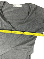 ZARA Gray Knit Wrap Midi Dress Long Sleeve Sweater Tie Waist Womens Size M