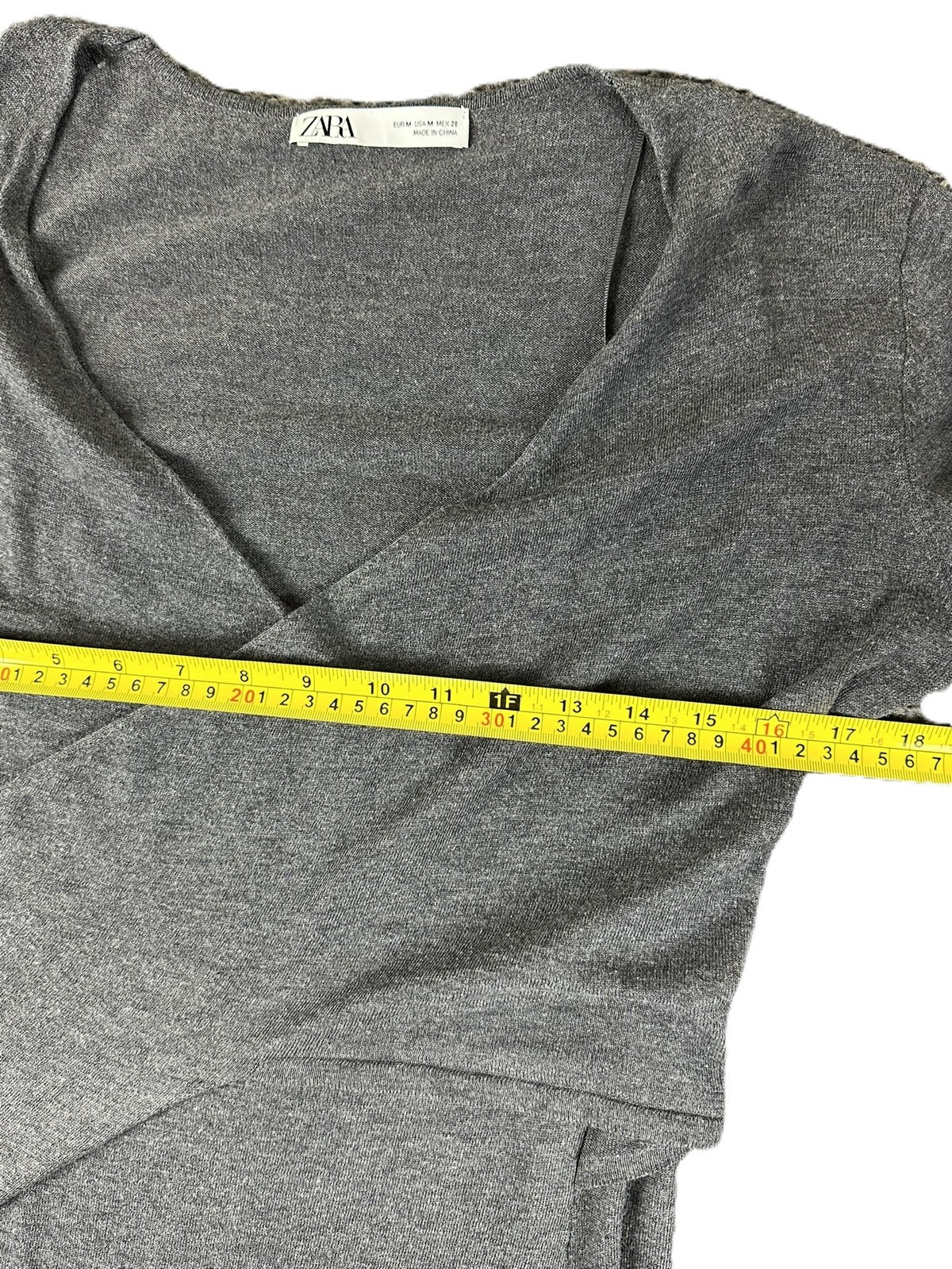 ZARA Gray Knit Wrap Midi Dress Long Sleeve Sweater Tie Waist Womens Size M