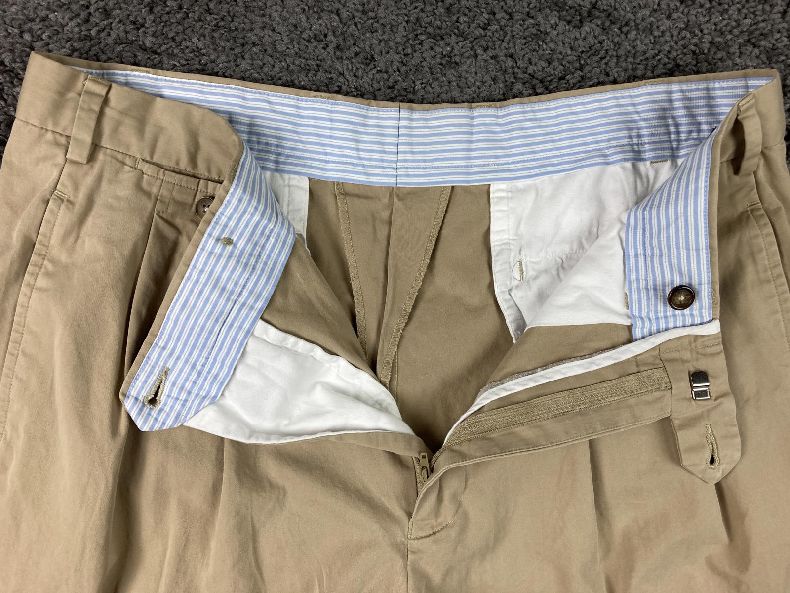 Faconnable Trim Fit Khaki Pleated Cotton Chino Pants Men’s 36 RN58865