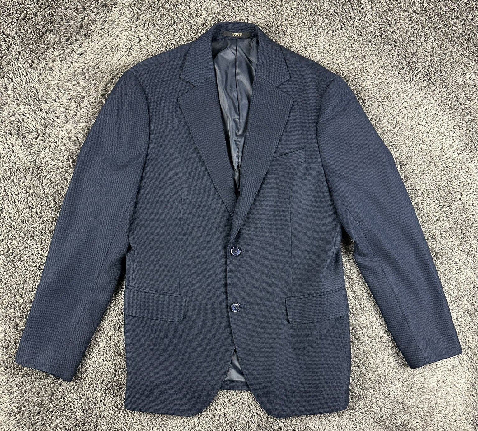 Doppelganger Roma Mens Suit 38R Navy Blue Blazer Pants 32x27 Stretch