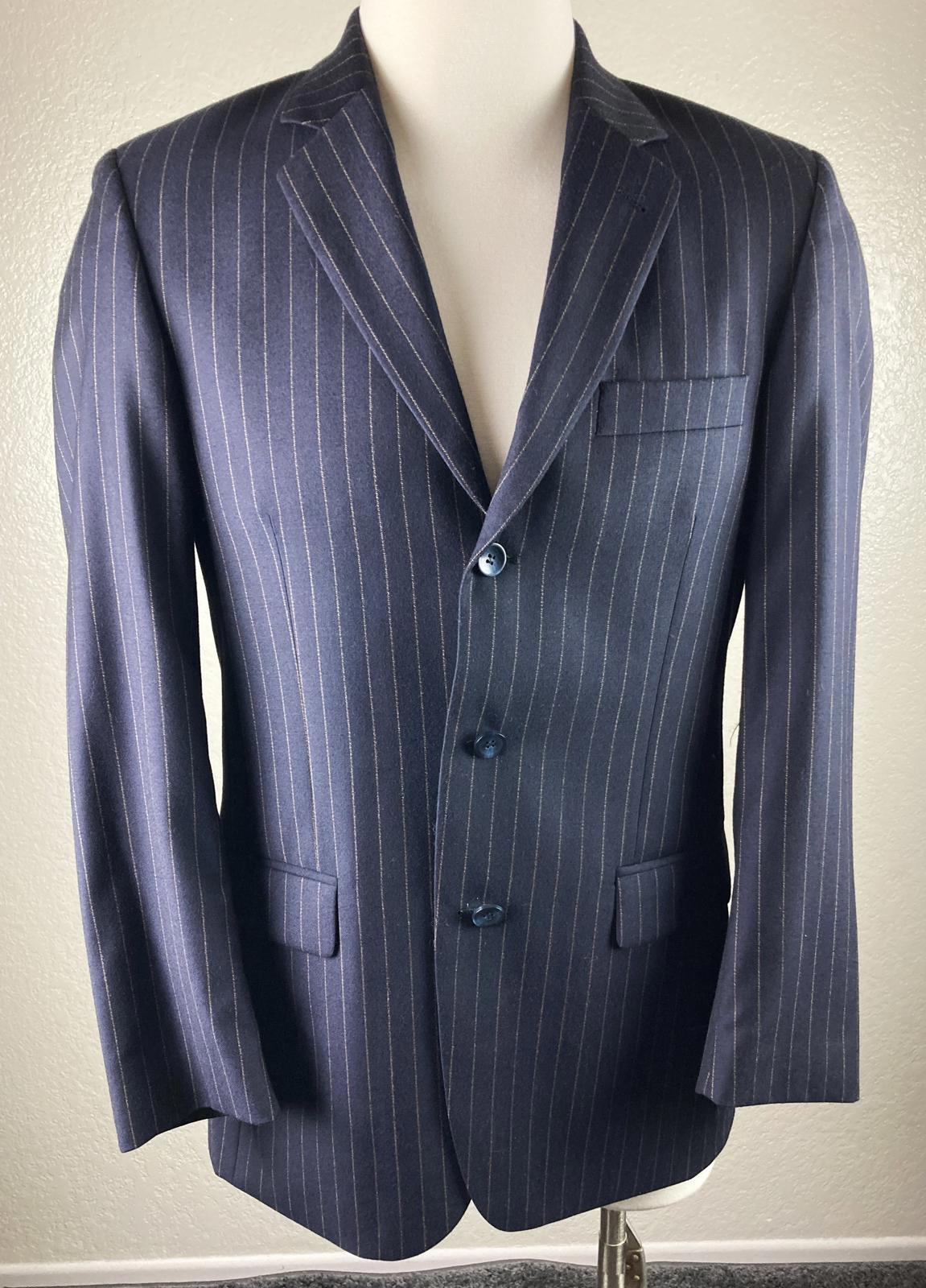 Emanuel Ungaro Striped Navy Blue Jacket 100% Wool Size 38R/32W