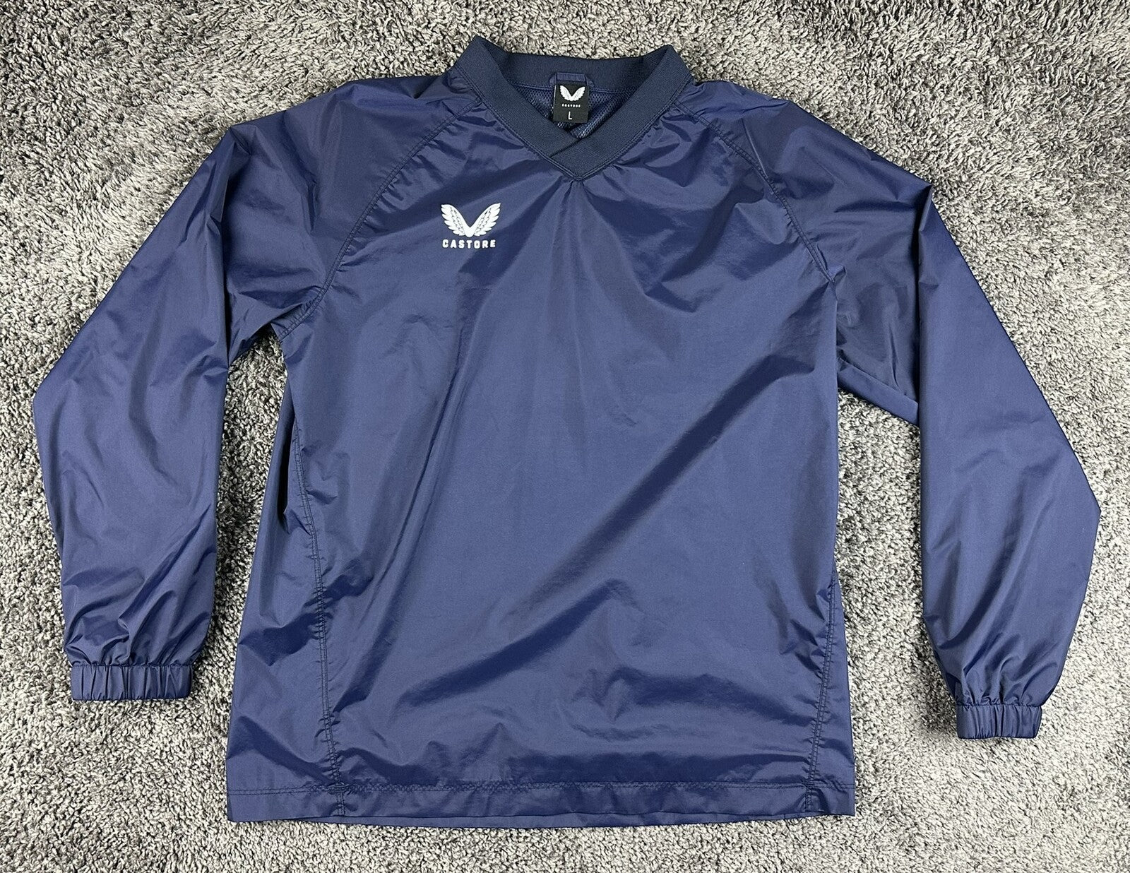 Castore Mens Large Navy Blue Long Sleeve V-Neck Windbreaker Pullover Mesh Lined
