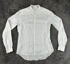 David Naman Mens M White 100% Linen Band Collar Mandarin Shirt Long Sleeve