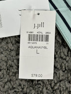 J.Jill Wearever Striped Top Womens Large Aqua Navy Button Cuff 3/4 Sleeve NWT