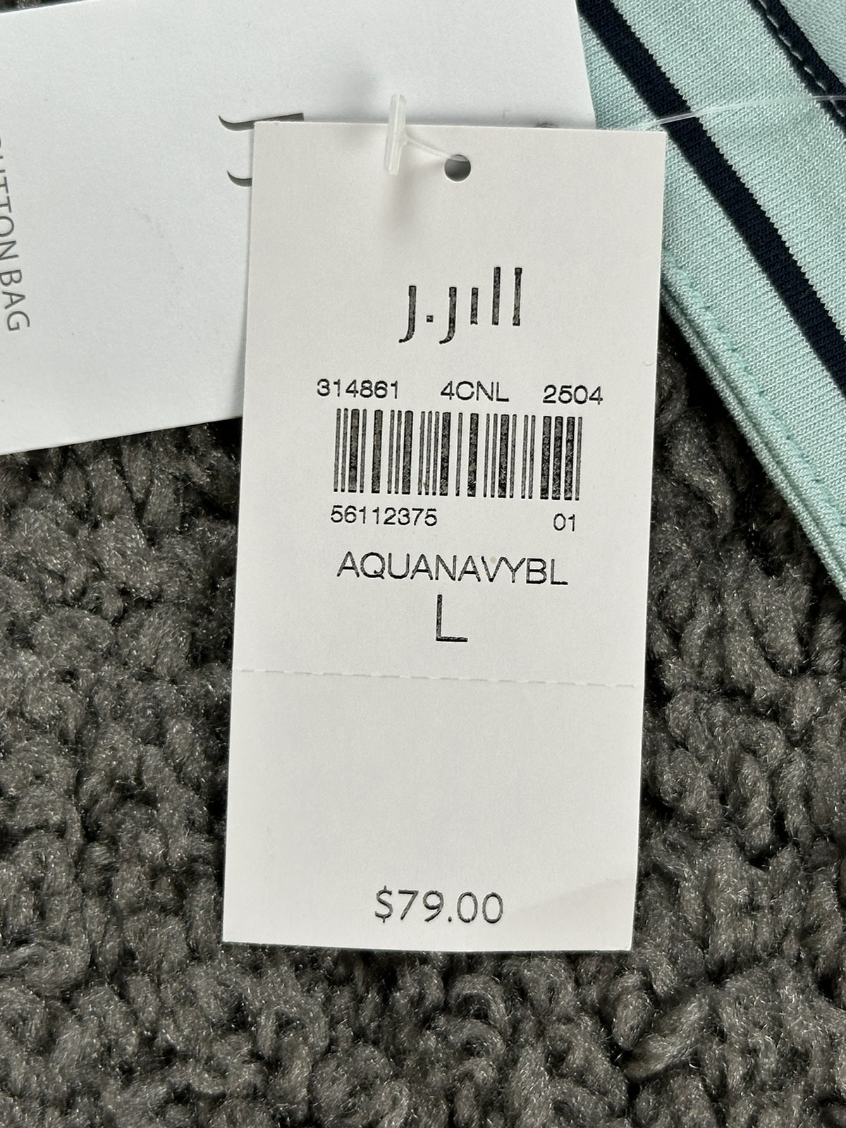 J.Jill Wearever Striped Top Womens Large Aqua Navy Button Cuff 3/4 Sleeve NWT