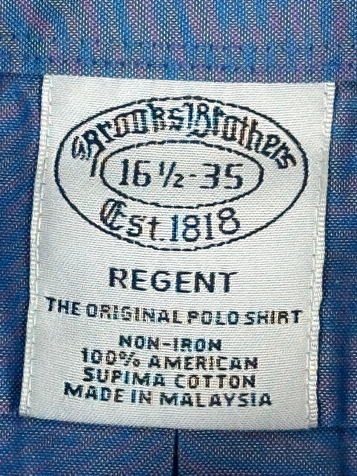 Brooks Brothers Regent Mens 16.5/35 Blue Non Iron Supima Cotton Dress Shirt