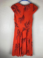 Free People Dress Bright Orange Floral Cap Sleeve Knee Length  Size 2 Lined