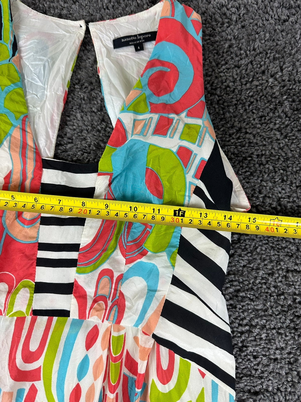 Nanette Lepore 100% Silk Maxi Dress Womens 4 Abstract Print Open Back USA