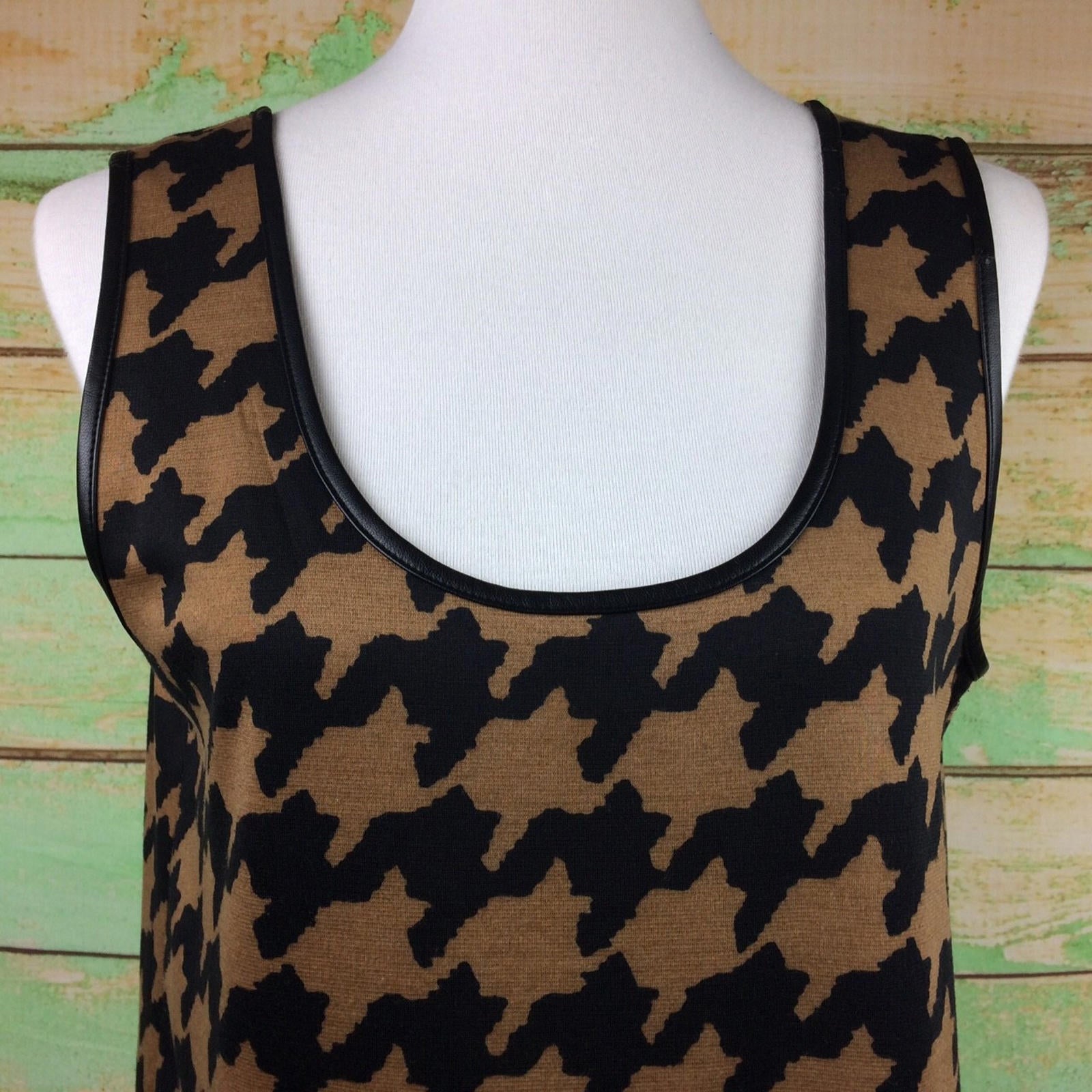 Very J dress Women's Black & Brown Sleeveless Faux leather Sz L