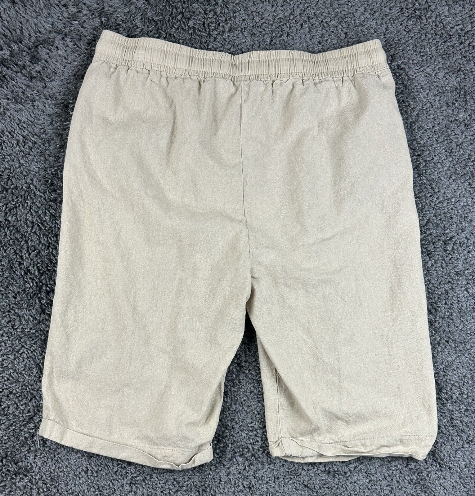 Mens 100% Linen Drawstring Shorts M Beige Elastic Waist Casual Beach Resort