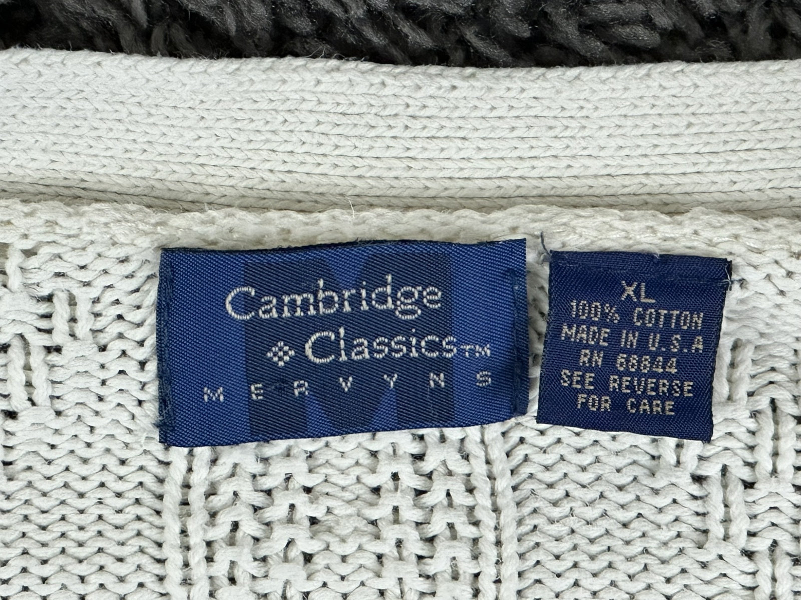 Vintage Cambridge Classics Mens Cardigan Sweater XL Cream Cotton Knit USA Made
