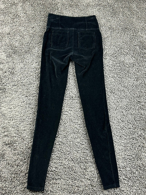 Athleta Black Corduroy Metro High Waisted Leggings Pants Pockets XS