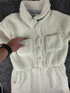 Basin + Range Womens Sherpa Fleece Jumpsuit Cream Onesie Romper Cozy L