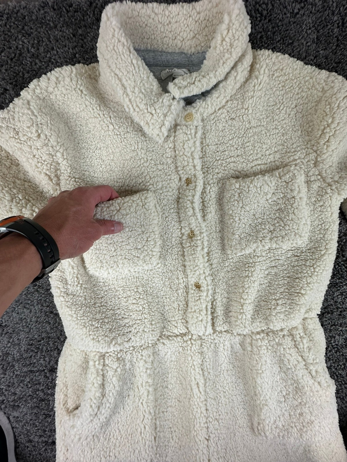 Basin + Range Womens Sherpa Fleece Jumpsuit Cream Onesie Romper Cozy L
