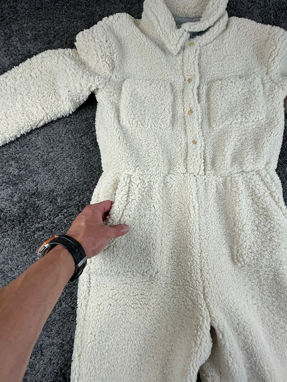 Basin + Range Womens Sherpa Fleece Jumpsuit Cream Onesie Romper Cozy L