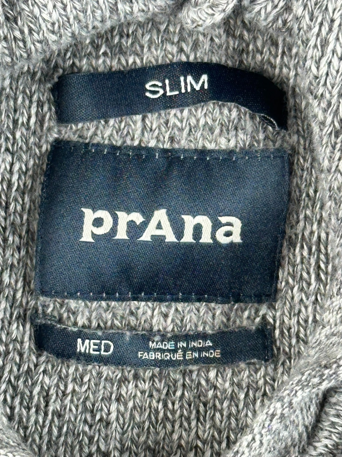 prAna North Loop Mens Hoodie Sweater Medium Gray Organic Cotton Slim Fit Knit