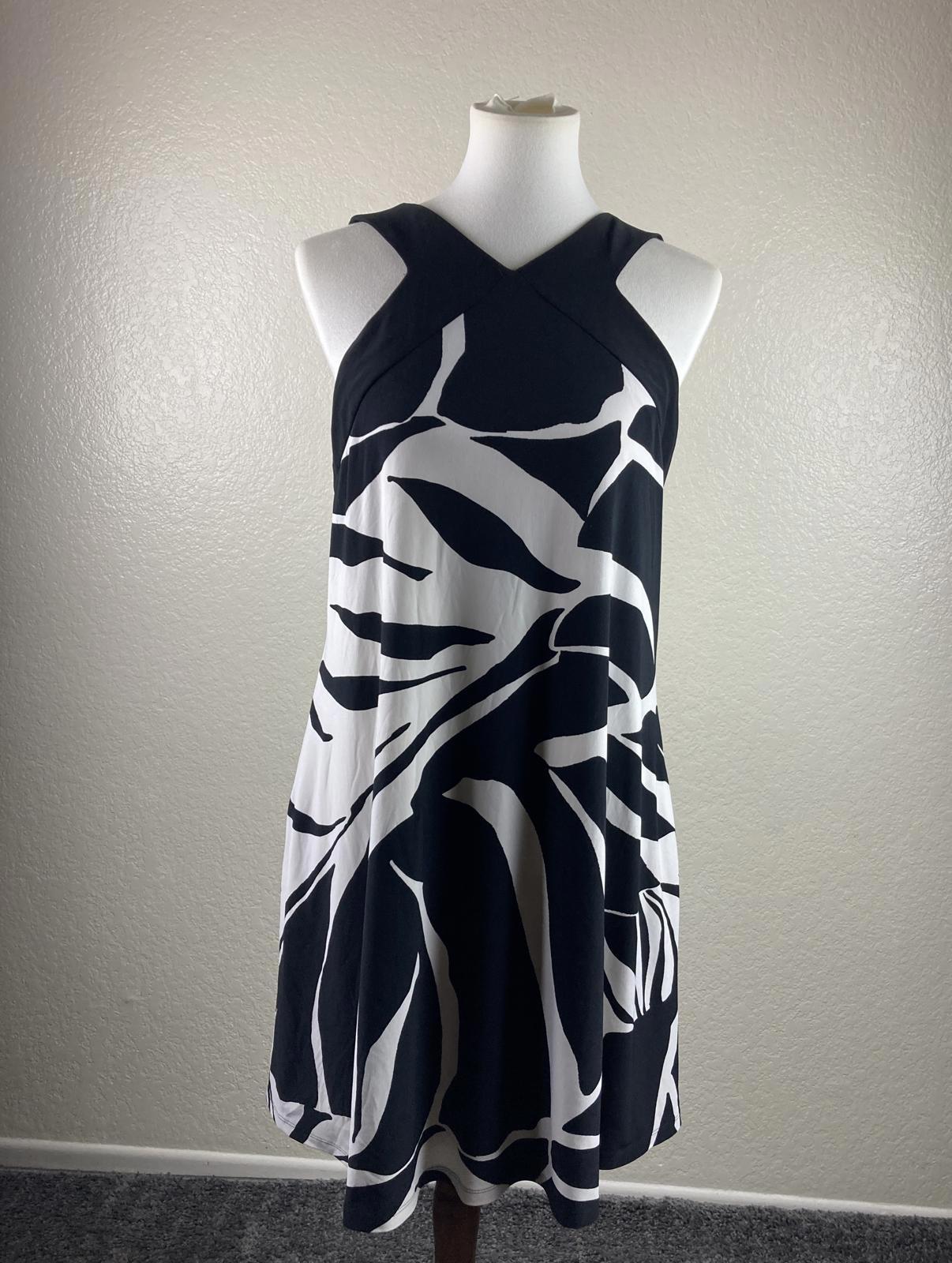 Lauren Ralph Lauren Women’s 10 Black White Tropical Cutout Dress w/Pockets