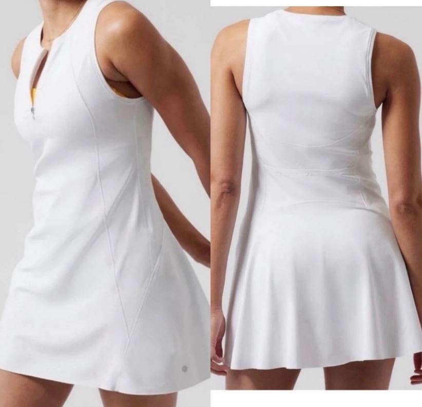 Athleta Ace Tennis Dress Womens White 1/4 Zip Golf Pickleball Stretch Sz SP