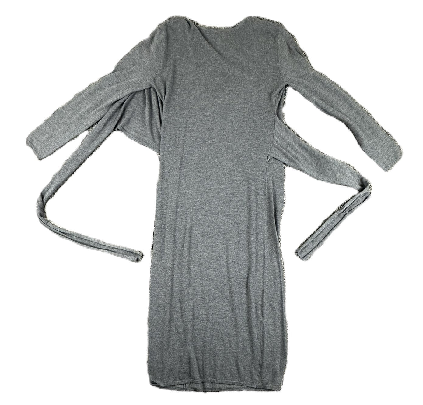 ZARA Gray Knit Wrap Midi Dress Long Sleeve Sweater Tie Waist Womens Size M