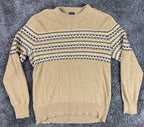 J.Crew Mens Fair Isle Lambswool Blend Sweater Large Tan Navy Cream Crewneck