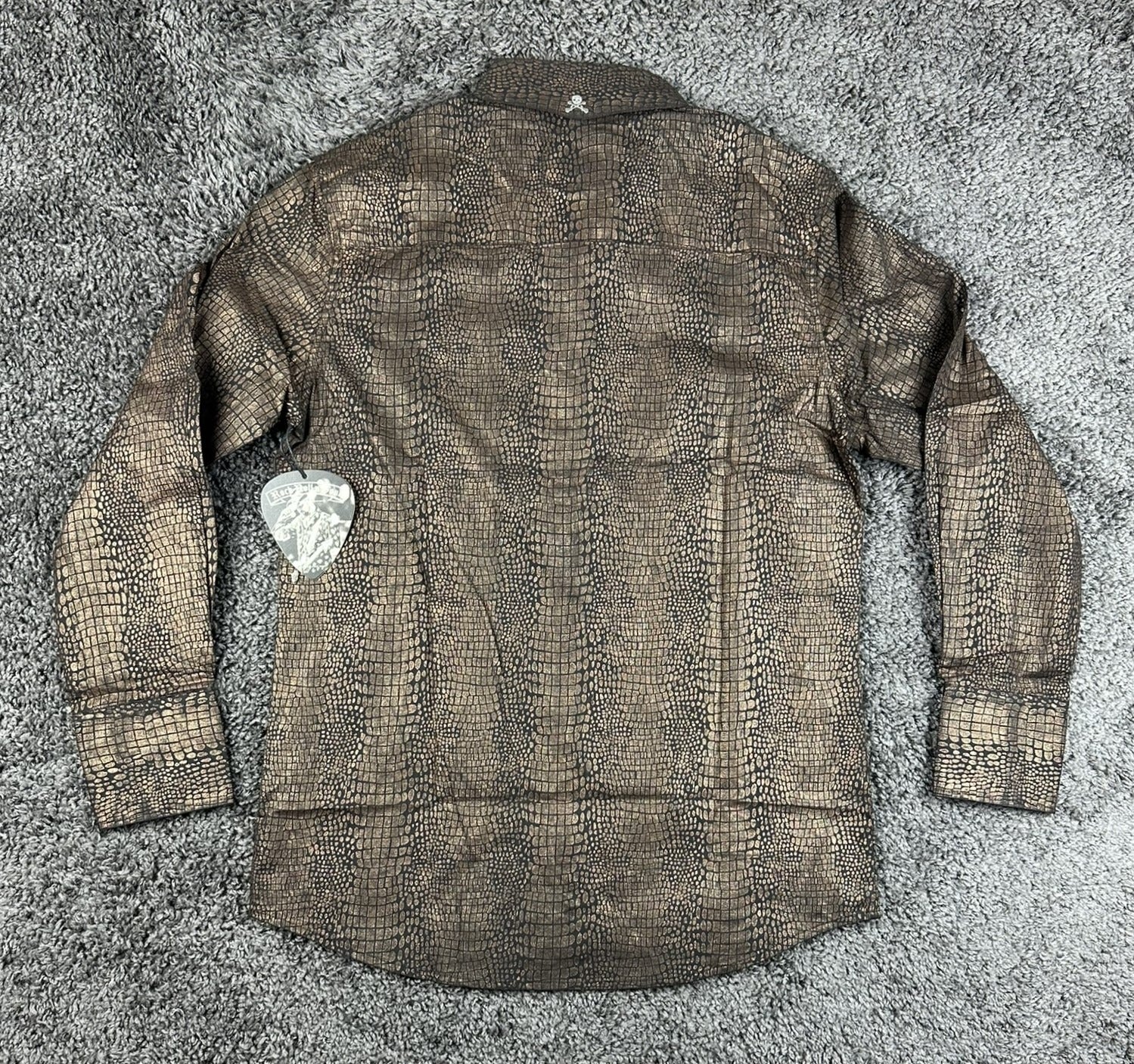 Rock Roll n Soul Mens Snakeskin Print Shirt Black Gold Button Up Shirt M NWT