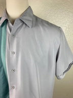 Cubavera Men's Gray wGreen with Contrast Panel & Embroidery Shirt Size XL