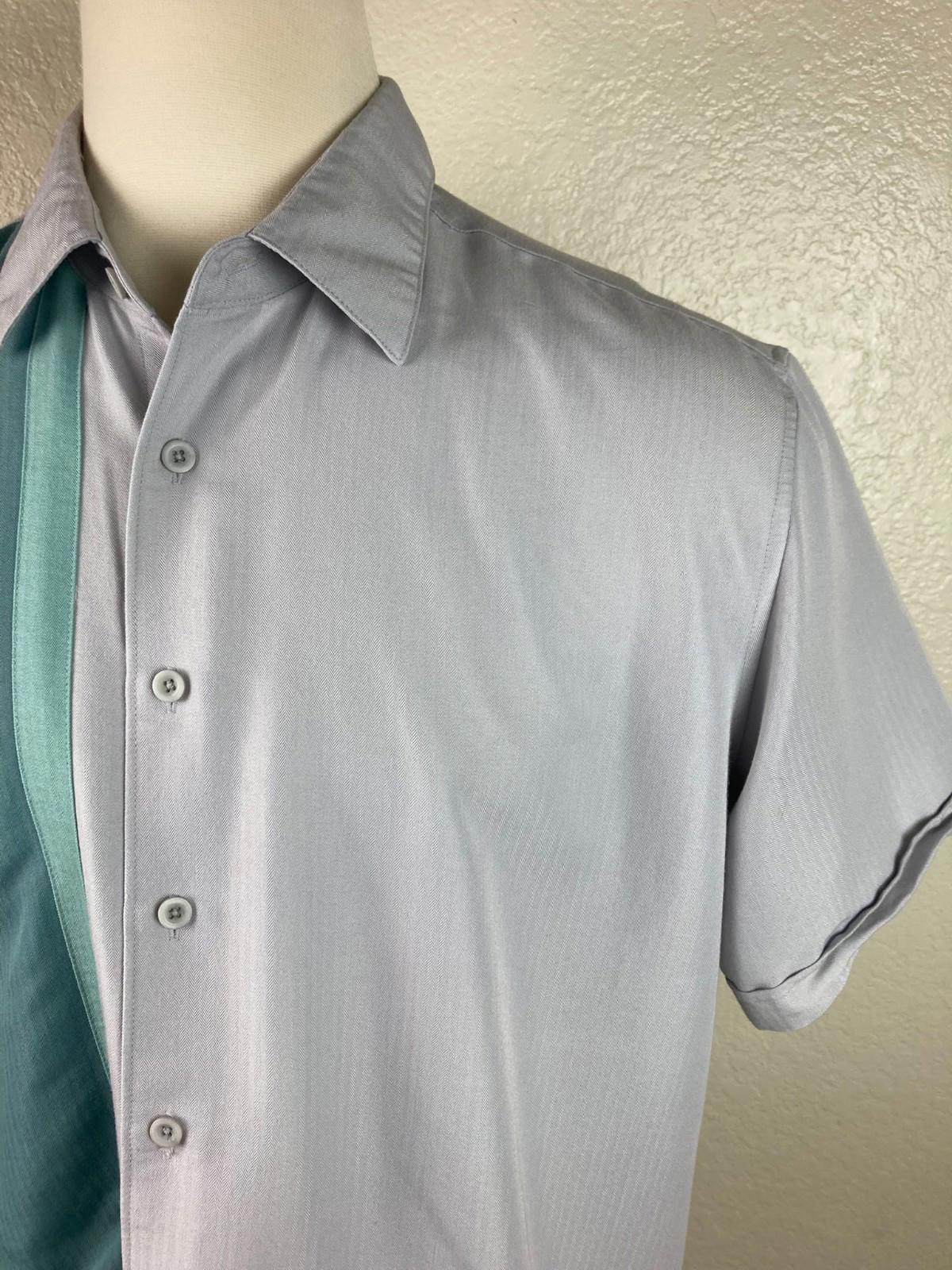 Cubavera Men's Gray wGreen with Contrast Panel & Embroidery Shirt Size XL