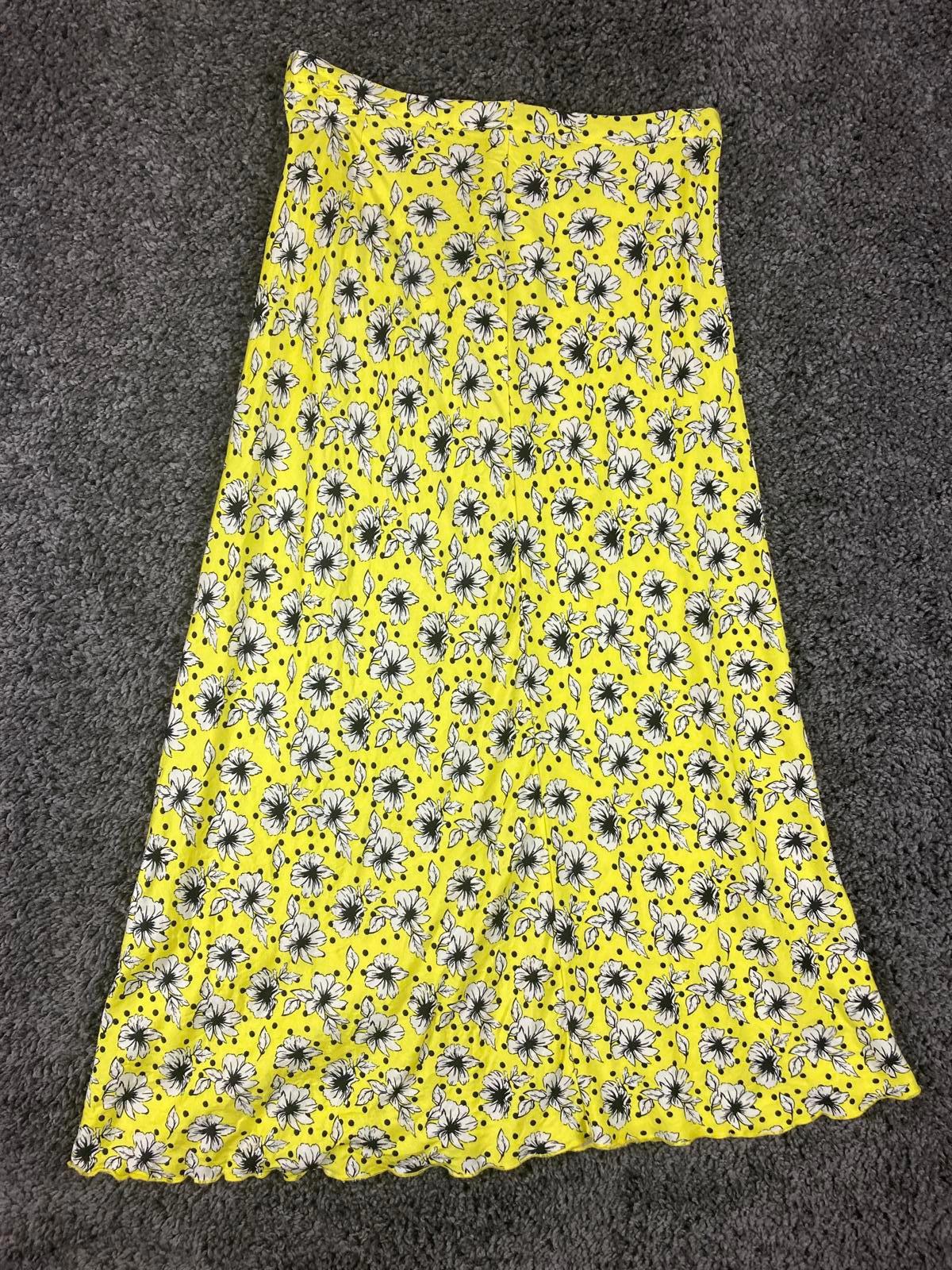 Zara Skirt Yellow Black White Lined Floral A-Line Maxi Size M