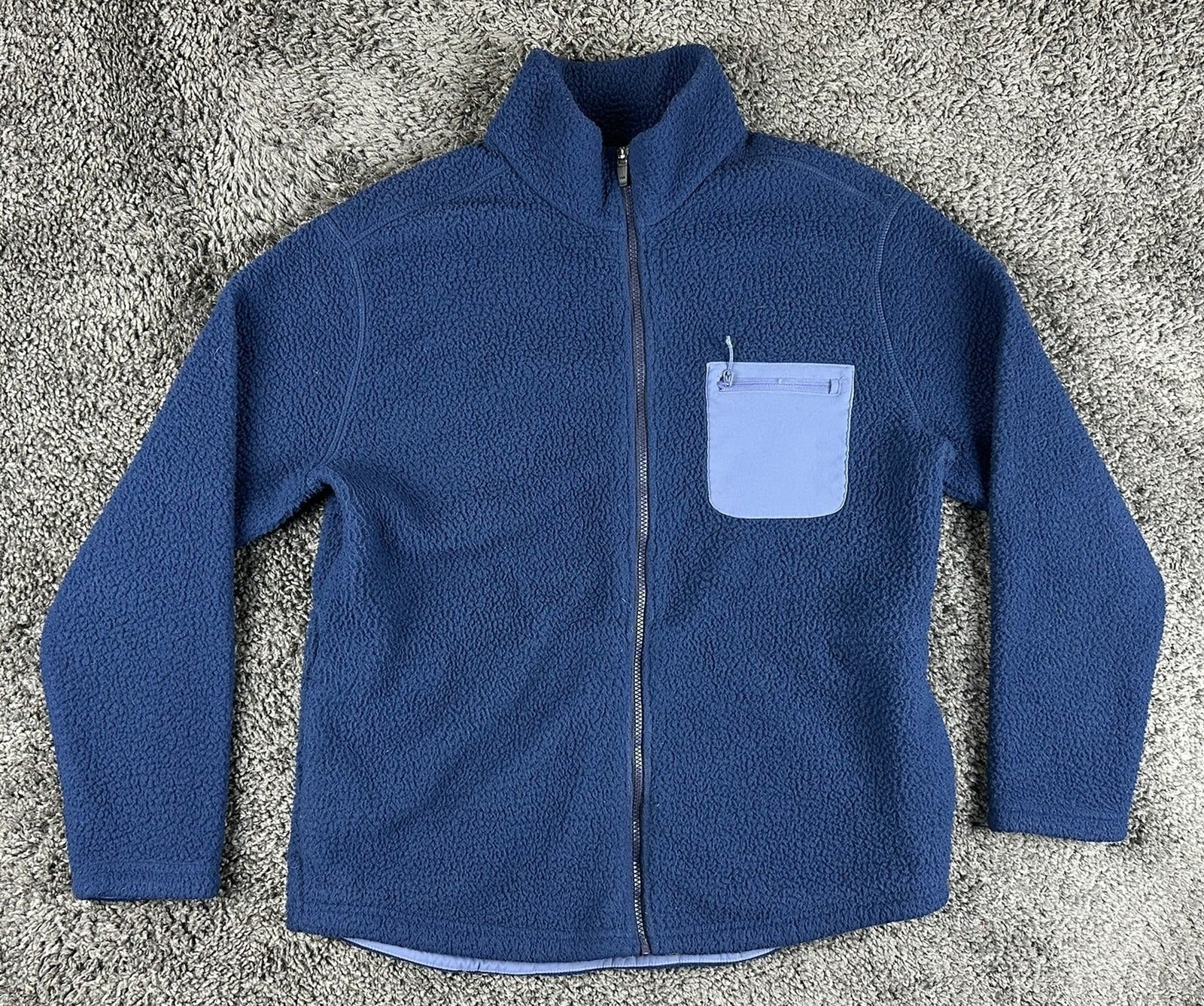 Title Nine Womens Fleece Jacket Size Large Blue Full Zip Chest Pocket Outdoor
