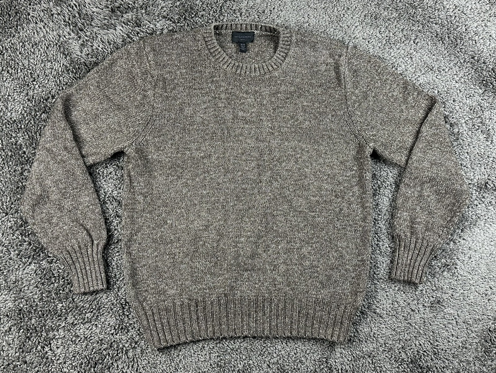Magaschoni Man Mens Crewneck Sweater Size M Brown Cotton Lyocell Pullover Knit