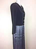 Hillard & Hanson Womens Black Silver Velvet Pleated Dress Jacket Set Sz 8 Formal