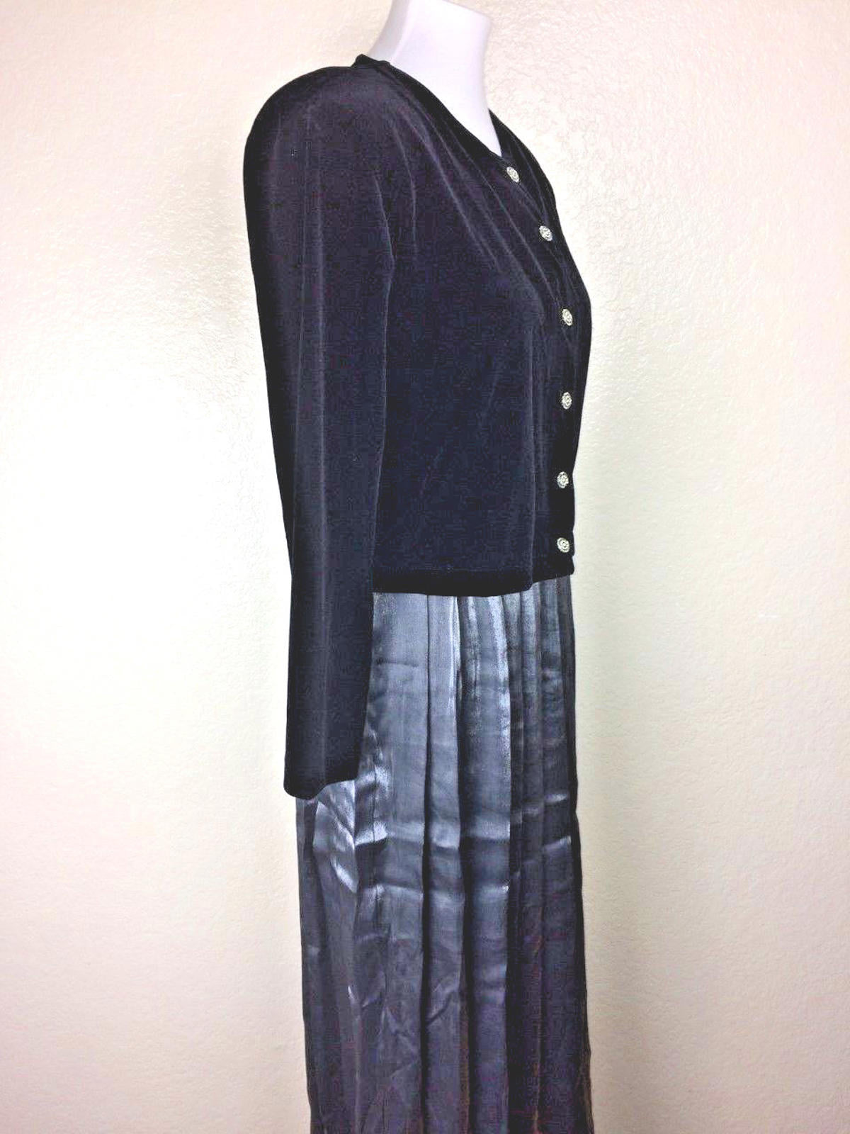 Hillard & Hanson Womens Black Silver Velvet Pleated Dress Jacket Set Sz 8 Formal