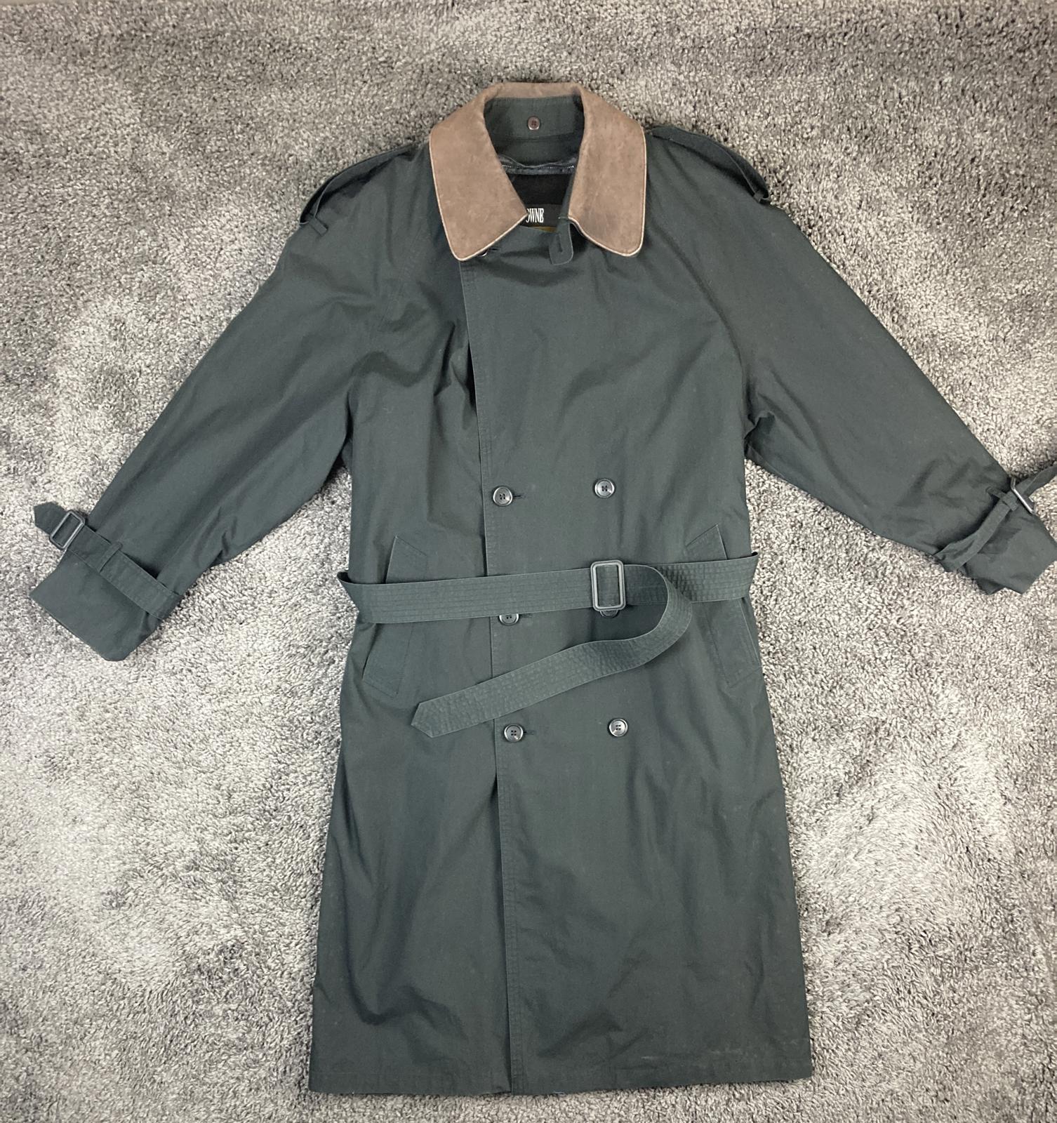 Vintage Towne London Fog Men's Trench Coat Dark Green Belted Plaid Liner 42 Reg