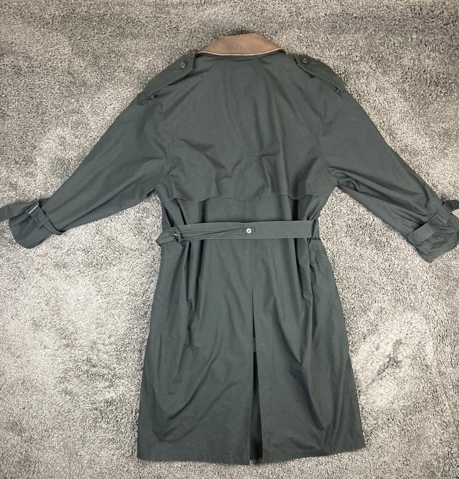 Vintage Towne London Fog Men's Trench Coat Dark Green Belted Plaid Liner 42 Reg